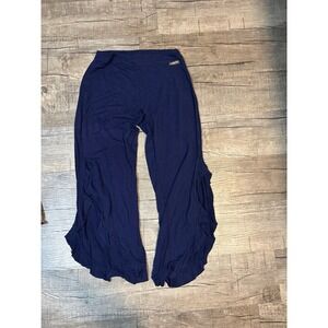 Matilda Jane Navy Blue Ruffle Wide Leg Pants Womens Medium Stretch Rayon Blend